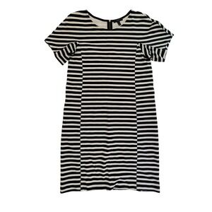 J. Crew‎ Black White Stripe Short Sleeve Zipper Front Shift Dress Womens XS
